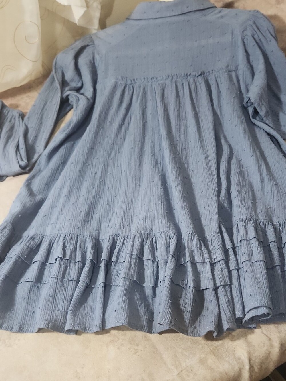easel Blue Textured Button-Up Blouse Labeled Small Is Oversized See Measuring - Picture 10 of 13